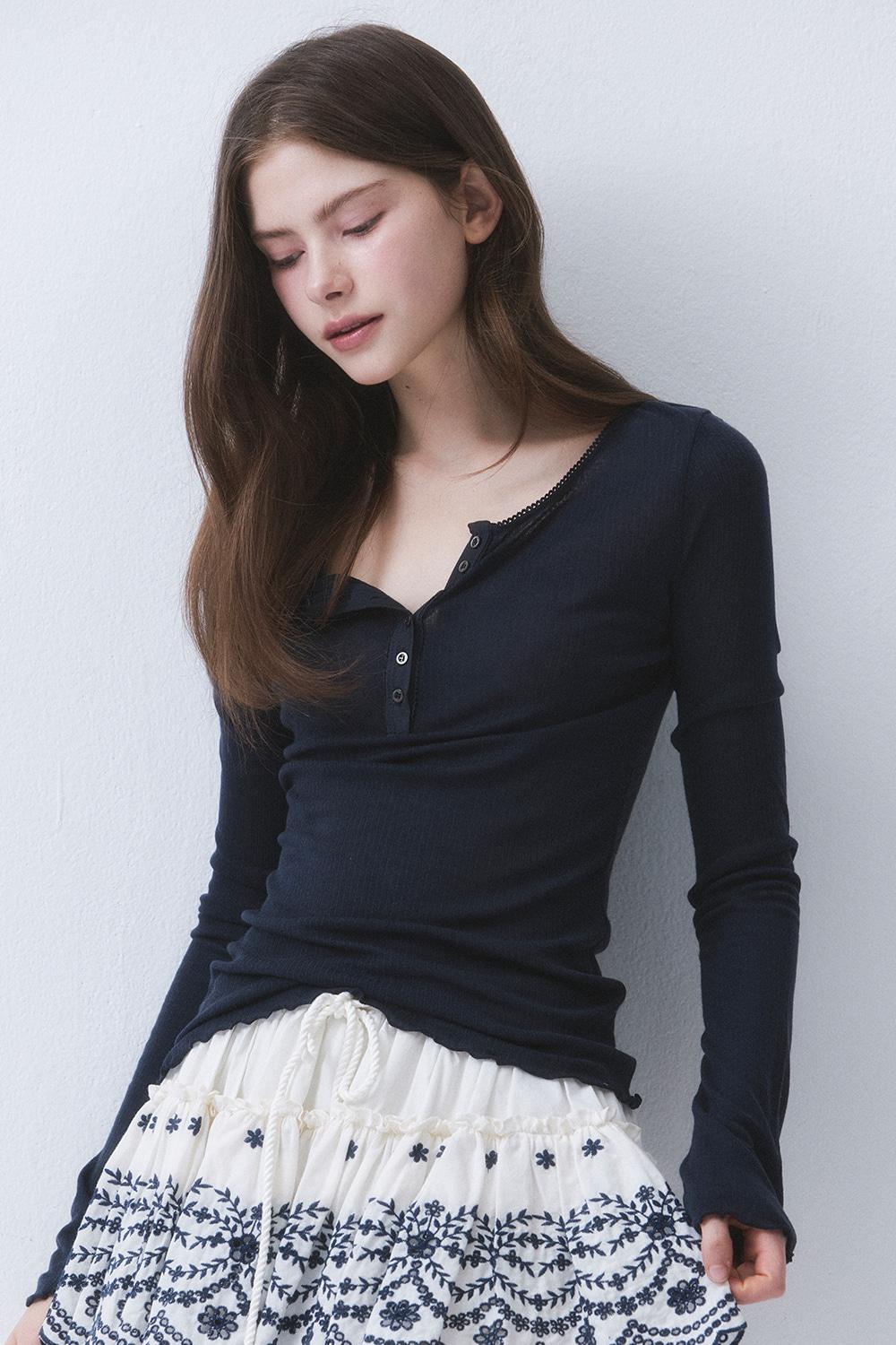 SHEER LACE BUTTON T-SHIRT_TT6S204NY