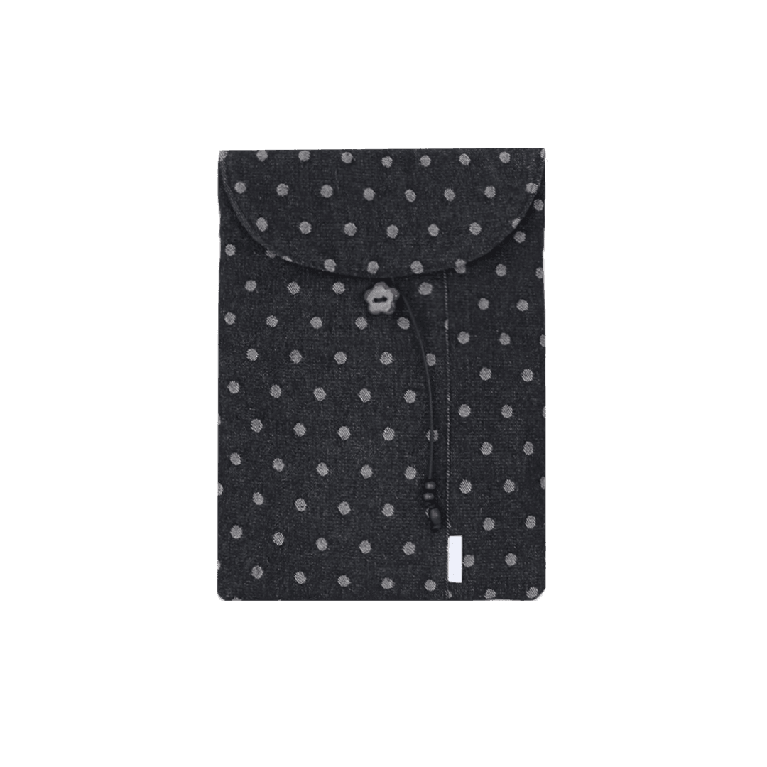 black dot denim laptop pouch