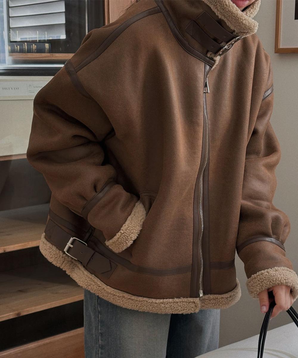 온유어리 [고퀄🤎]무스탕 종결, 하이퀄리티 오버핏 레더 양털 무스탕