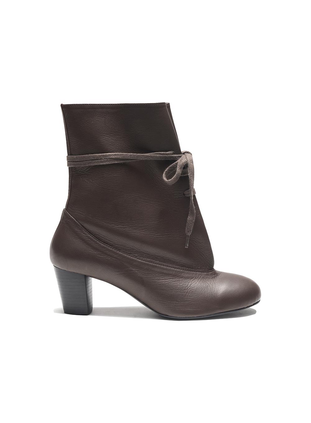 [WOMEN] LACE-UP SLOUCH ANKLE BOOTS_DARK BROWN