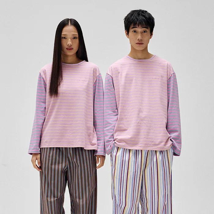 [29CM 단독][예약배송]트윈 슬리브 티셔츠_핑크 스트라이프 2SIZES