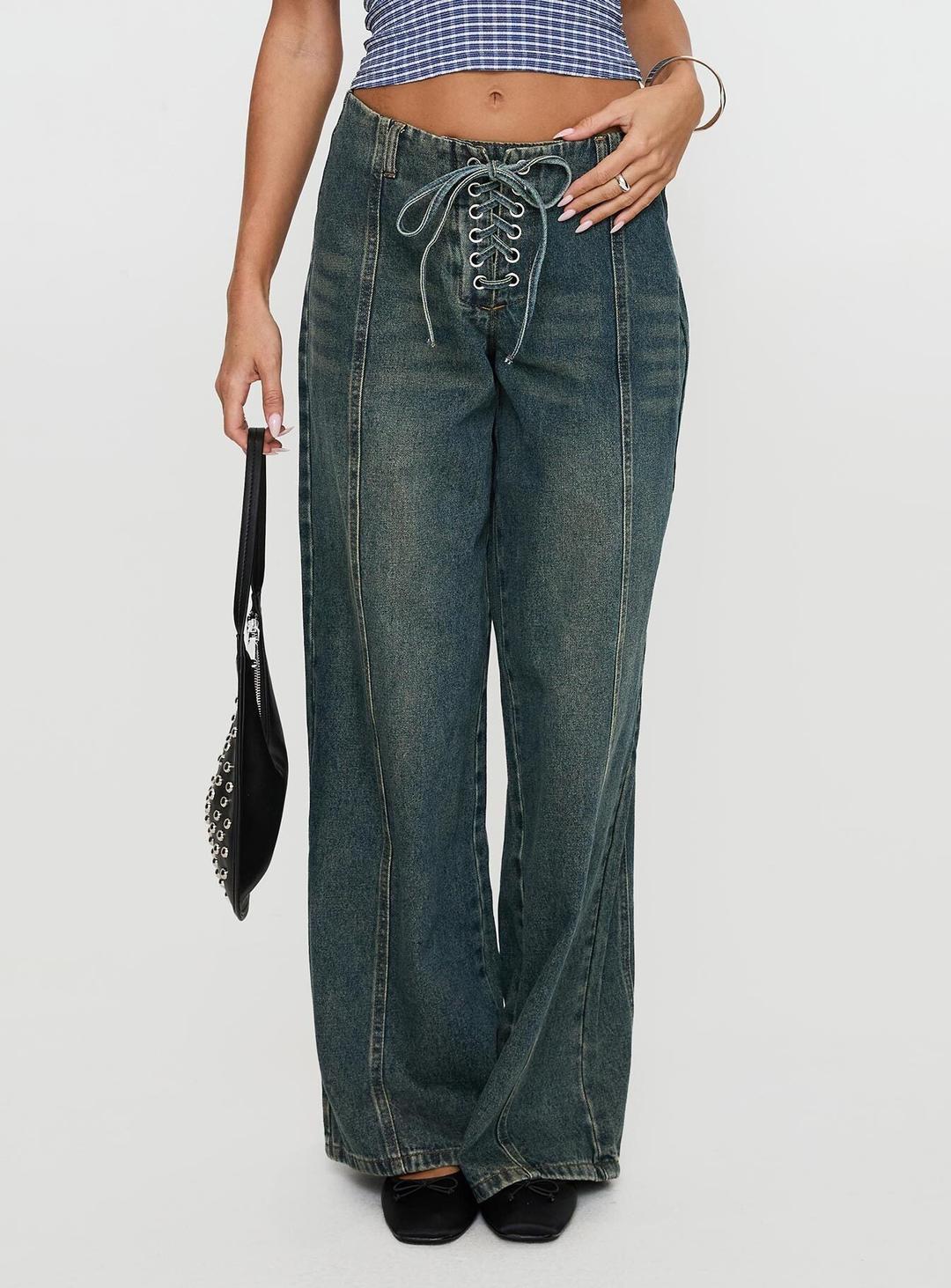 San Mateo Tie Up Jeans Vintage Wash - AU 4 / Vintage Wash