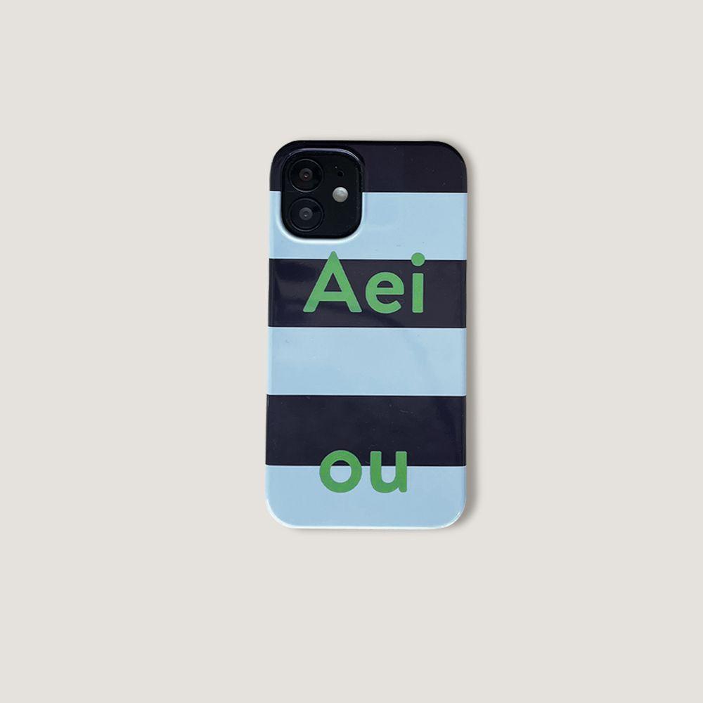 Aeiou Phone case Glossy Stripe Navy Blue Green