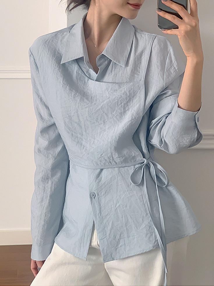 [4천장 돌파✨][세련미업♥/포인트템✨][44-120]  로이벨드 레이어드 스트랩 뷔스티에 셔츠 블라우스 (신상/봄/가을/하객룩/소개팅룩/직장인룩/데일리룩/데일리템/자체제작/레이어드블라우스/레이어드/깔끔핏)