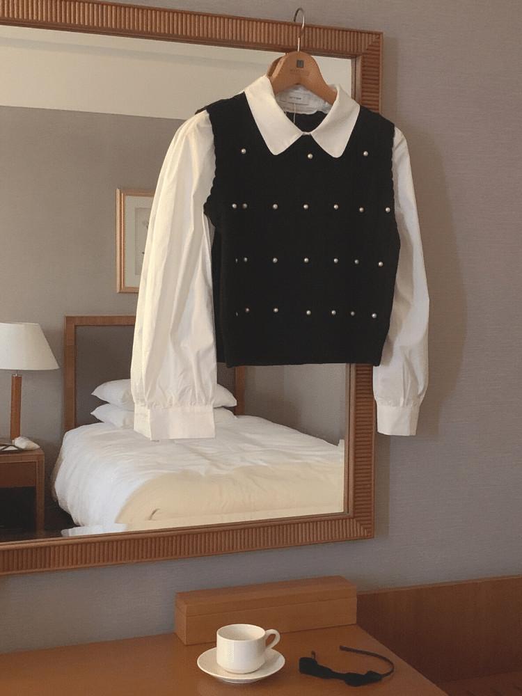 Black 진주 블라우스