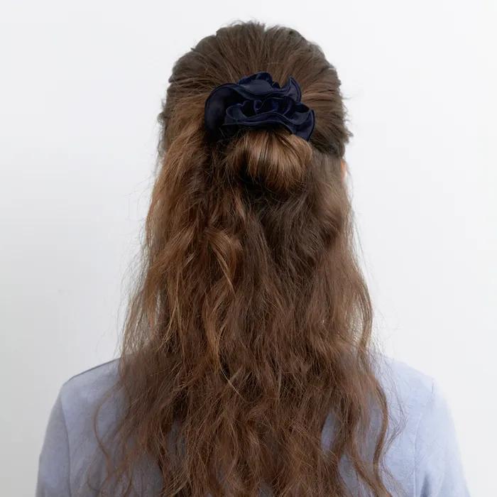 velvet romatic mesh lace scrunch - navy