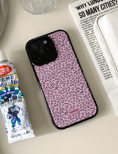 [made] pink heart leopard magsafe glass bumper case (맥세이프케이스)