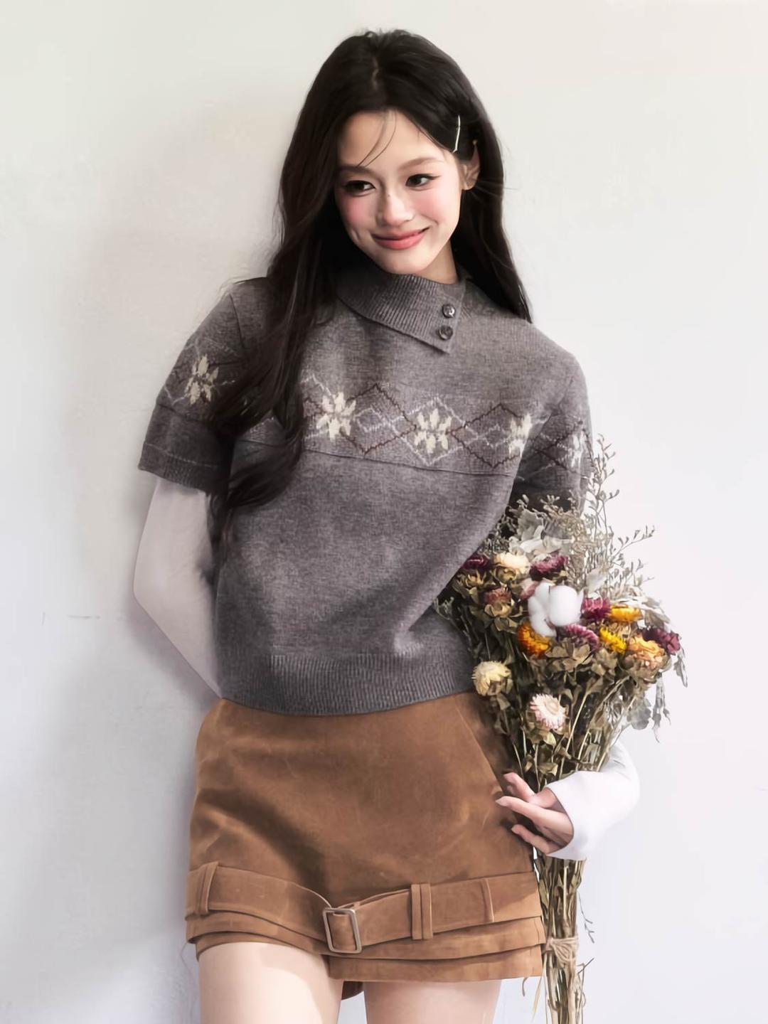 [FRAGILE HEART] Fair Isle Short Sleeve Knit