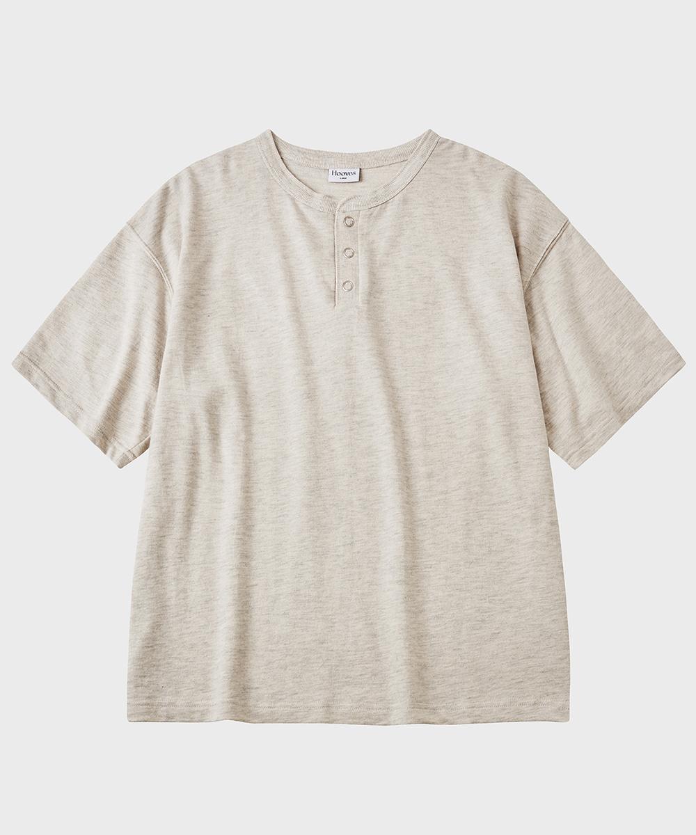6월 5일 예약배송_Ring Snap Rough Henley neck 1/2 Tee [Oatmeal]