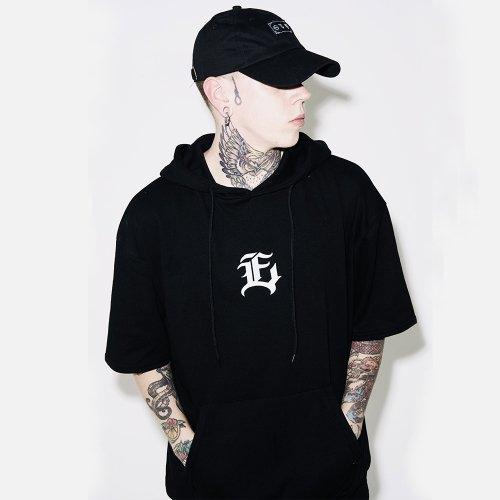 EV E 로고 오버핏 반팔 후드 (블랙)