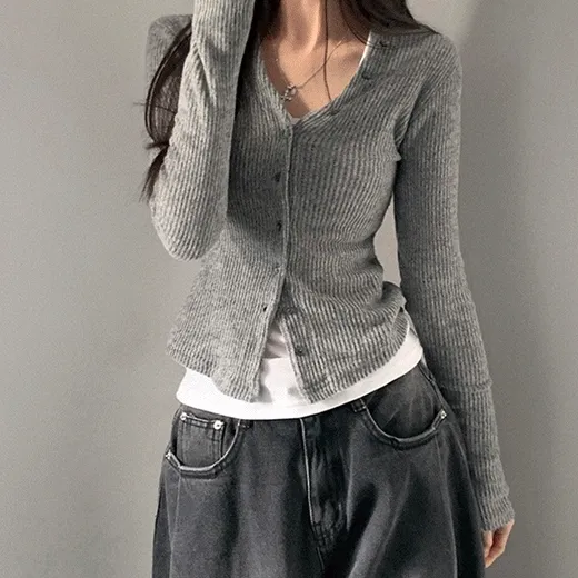 [뽀송해/기모] 드뮤어 골지 기모 브이넥 가디건