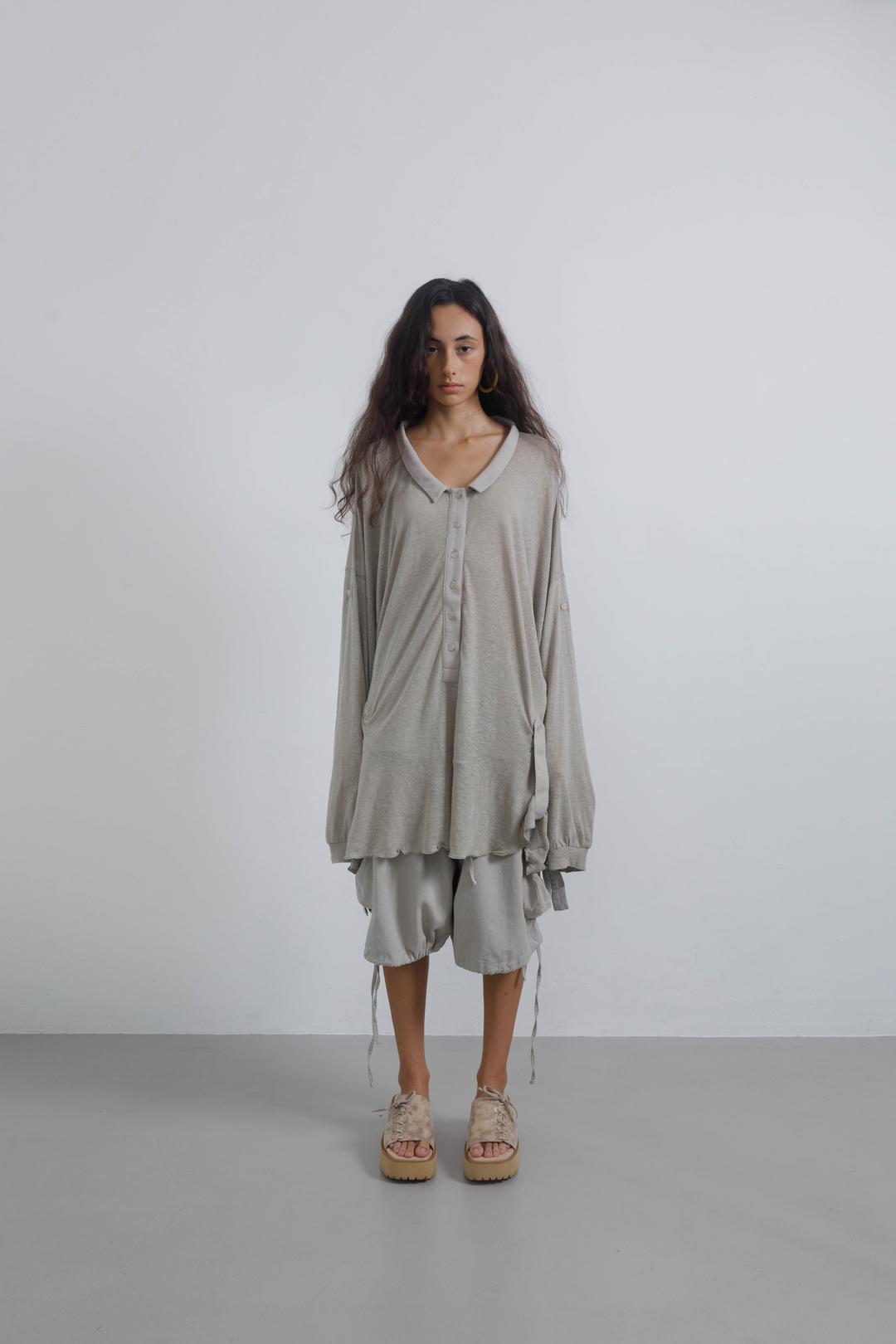 FLUID NARROW COLLAR SHIRT DRESS OATMEAL
