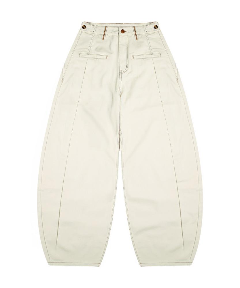 WXP022 에스닉 커브 핀턱 코튼 벌룬 팬츠 (IVORY)