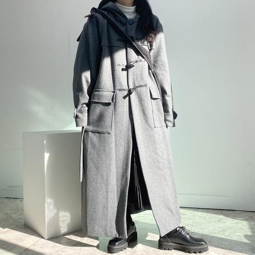 이피 (울50/누빔) 남녀공용 커플 떡볶이 단추 울 누빔 후드 오버핏 더플 겨울 롱 코트 블랙 그레이