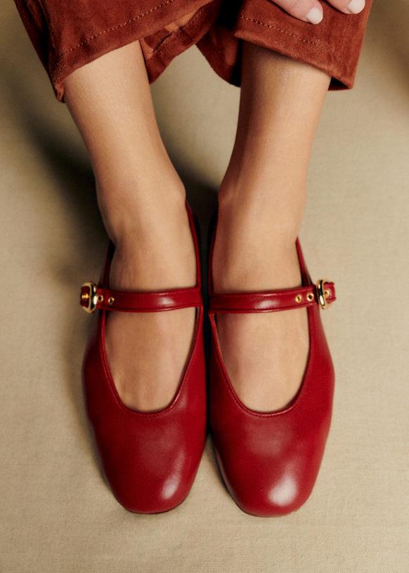 Valentin Low Ballerinas - Smooth Red - Sheep leather - Sézane
