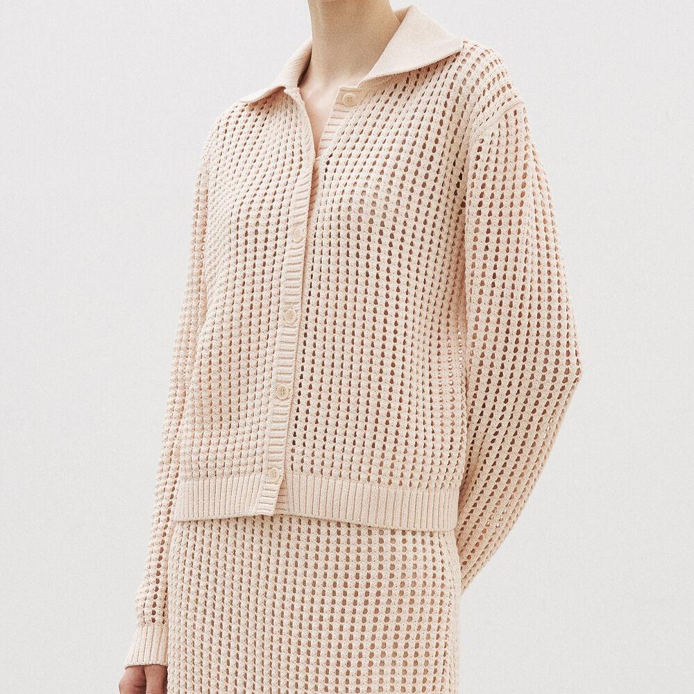NETTED COLLAR CARDIGAN - BUTTER