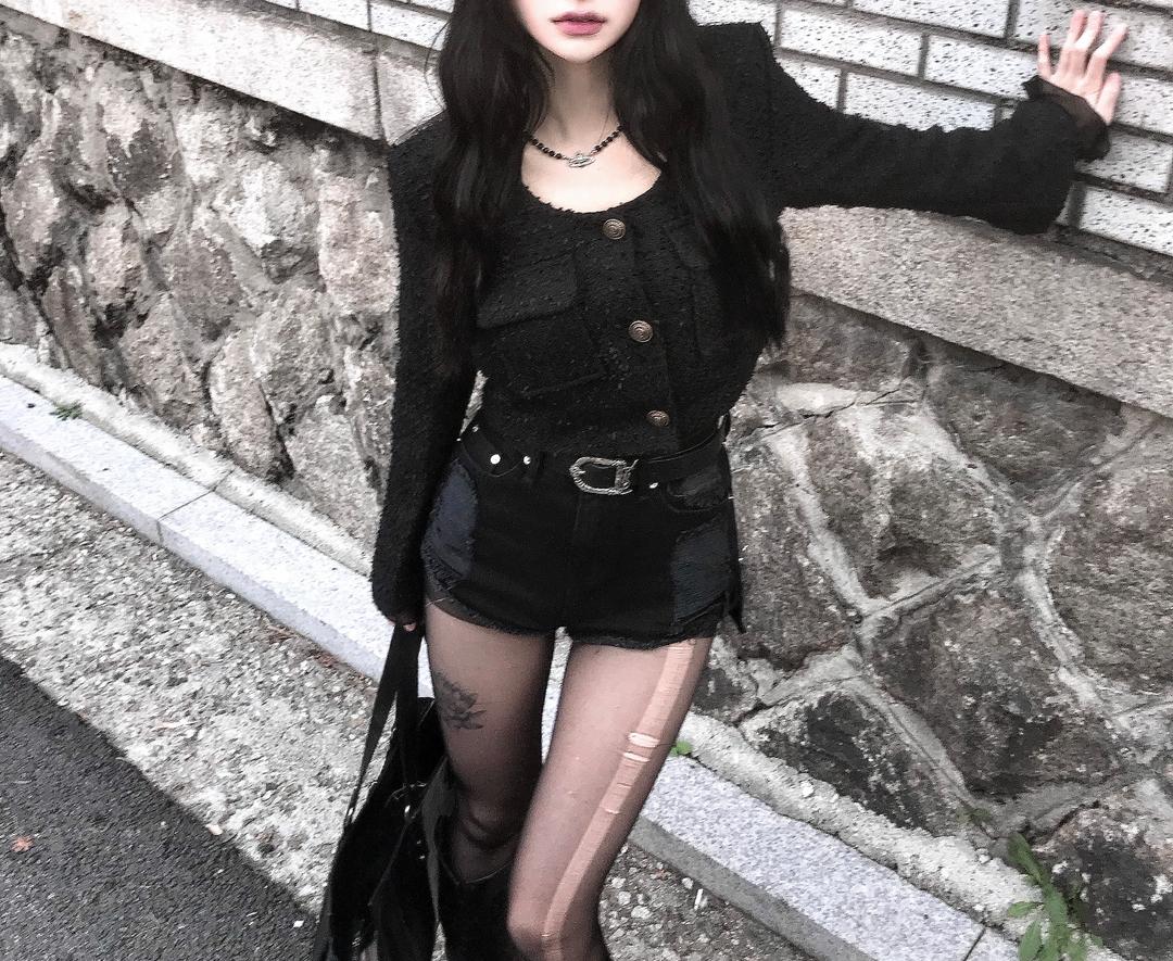 U-neck short tweed jacket