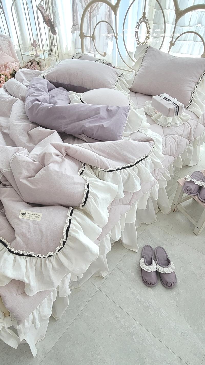 프렌치침구 린넨프릴 부드러운 연보라 이불 포이