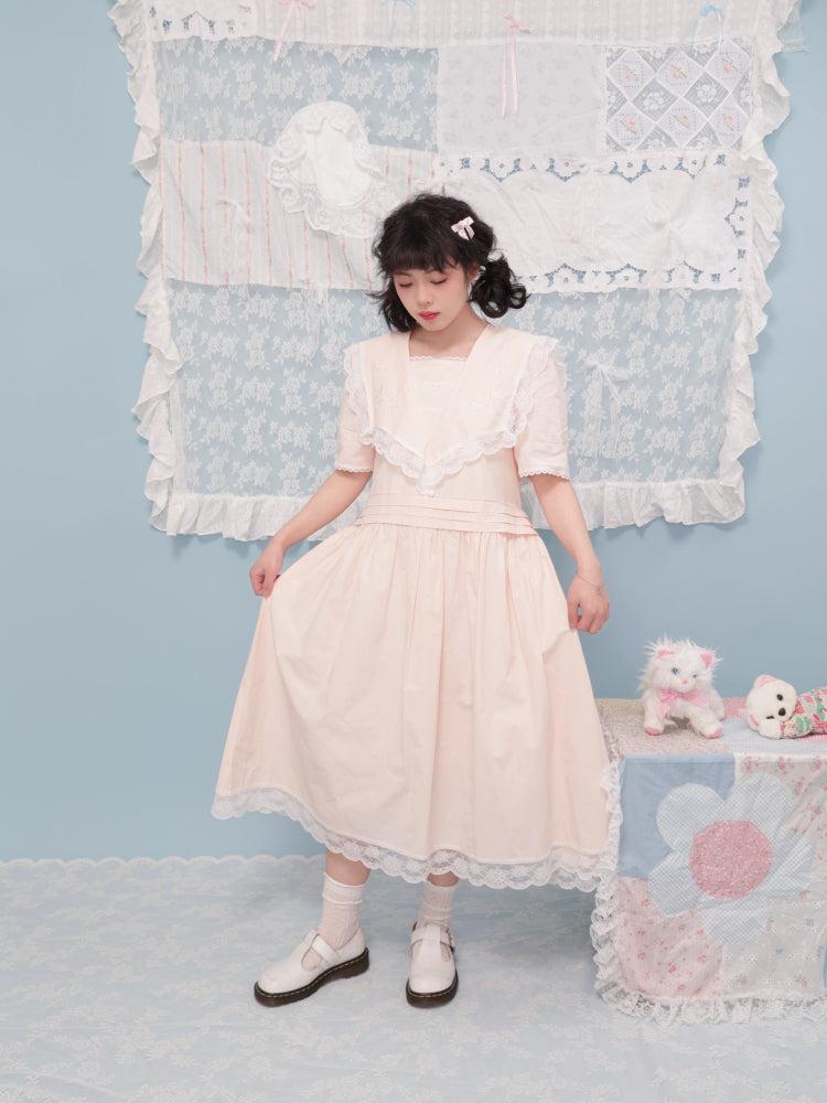 Embroidered lace pink dress【s0000007742】