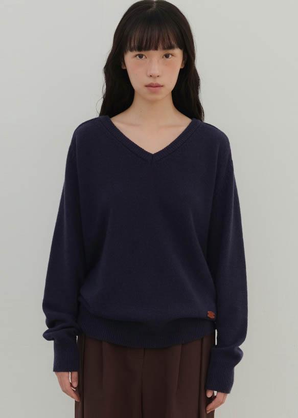 CAN WOOL V-NECK KNIT - NAVY
