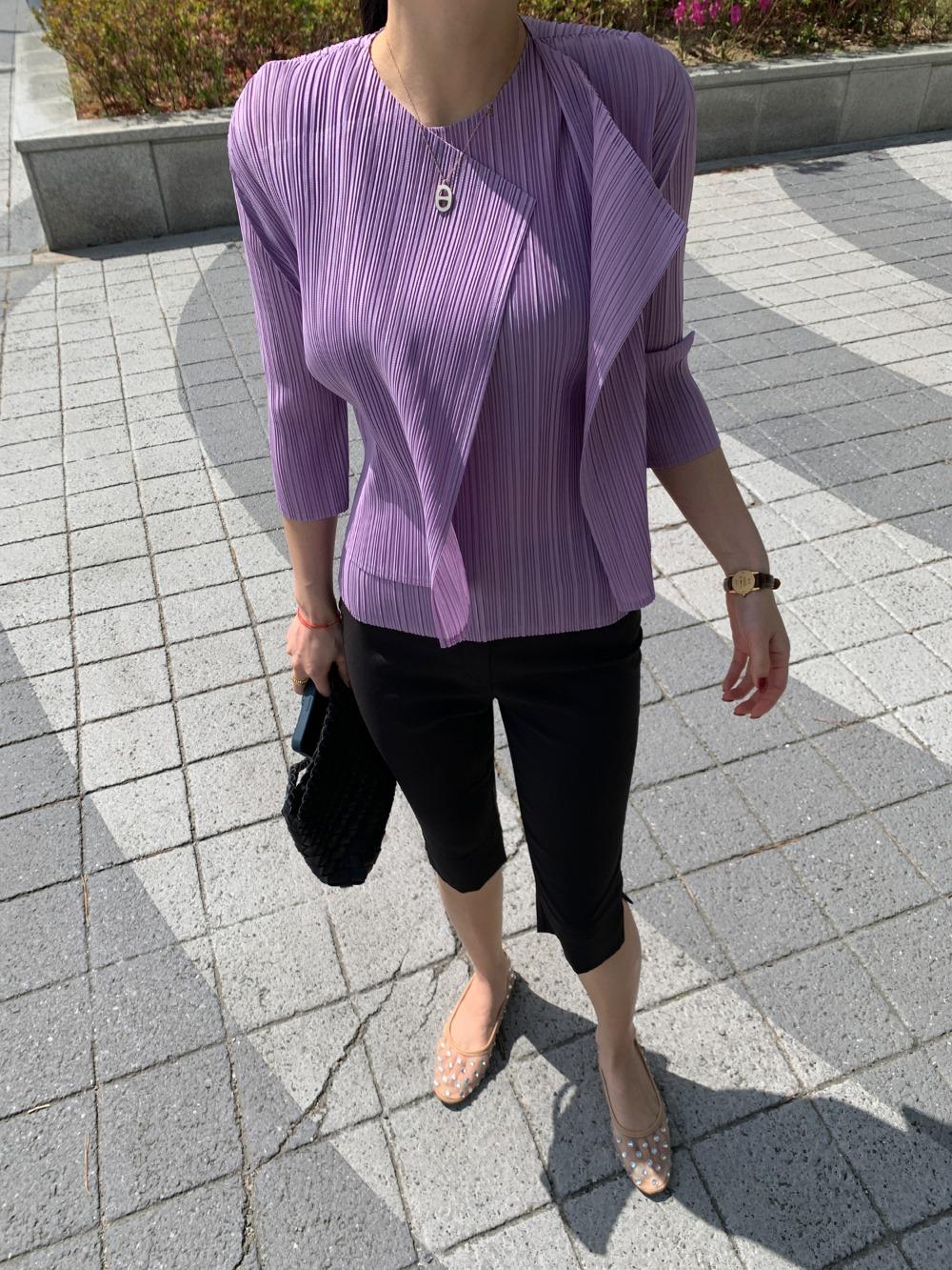 플리츠 7부 오픈 가디건