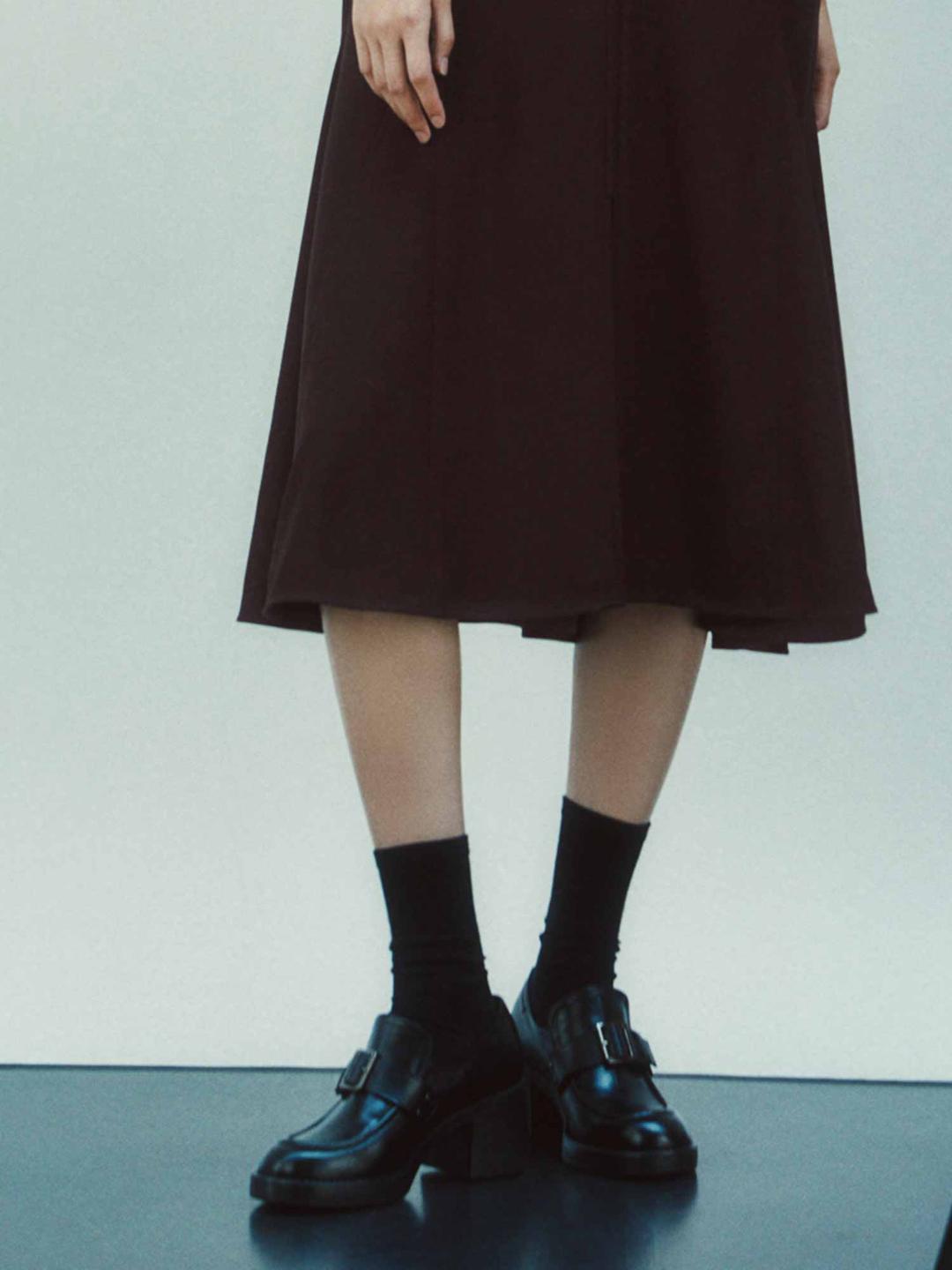 Buckle Strap Point Chunky Loafers - Black