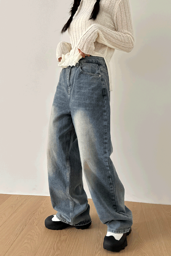 언니살롱 [빅사이즈~2XL]빈티지 루즈 데님팬츠(2color)