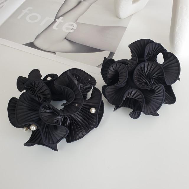 플리츠 주름 풍성한 러플 셔링 빅사이즈 진주 곱창밴드 스크런치 헤어슈슈 : 이리제