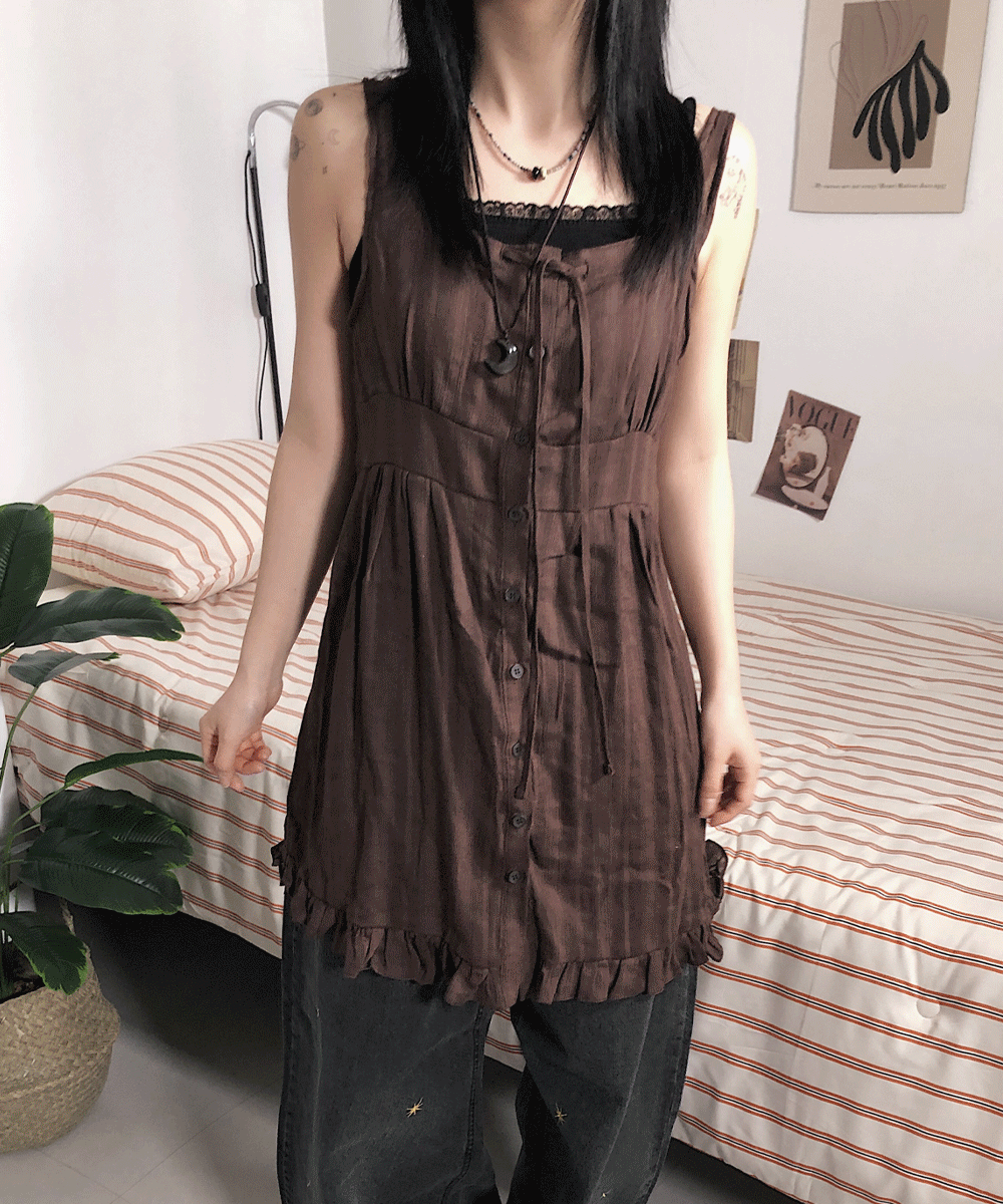 크리디 [소장추천] 웬디 빈티지 레이어드 프릴 나시 민소매 뷔스티에 원피스 - 3color