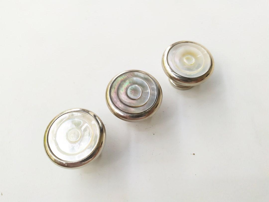 Inlaid Mother of Pearl Small Round Knob - Pearl Cabinet knob with Circle Pattern , set of 2