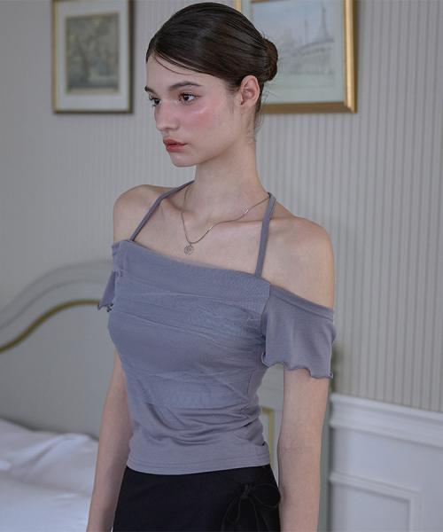 Sha Layered Halter T-shirt [Charcoal]