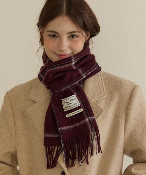 오디너리 체크 울 머플러 - 버건디 체크