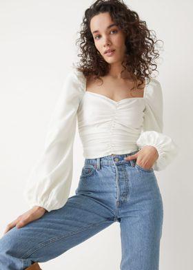 크롭 퍼프 슬리브 탑