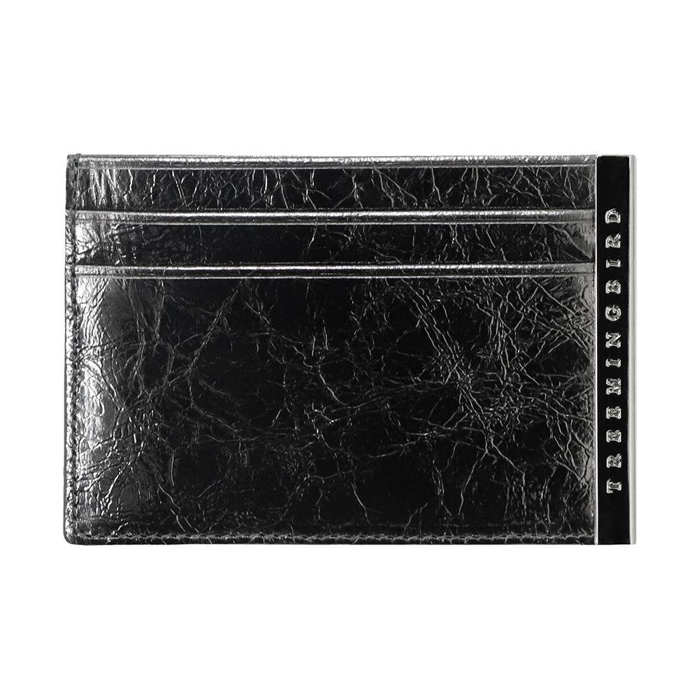 Slim Metal Bar Cowhide Leather Card Wallet [ Dark Gray ]
