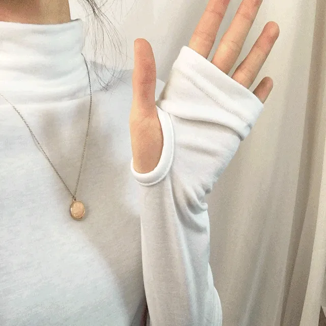 기모! 무지 여리핏 워머 반목티 / 크롭 기본 핸드워머티 / 부드러운 손고리 목티 / 얇은 이너티