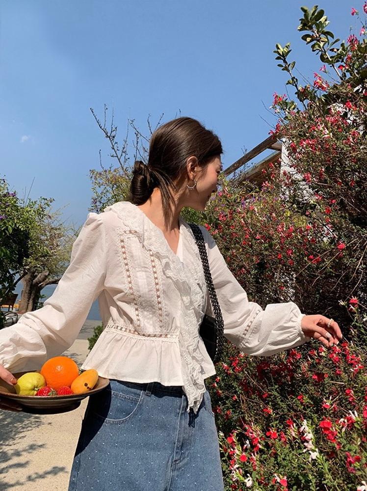 로맨틱 브이넥 블라우스 / 선주문