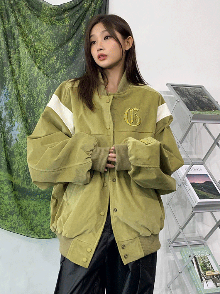 [주문폭주/1000장돌파] 디오널 배색 코듀로이 자수 오버핏 바시티 야구 점퍼