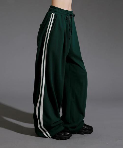 투테이핑 핀턱 와이드 트레이닝 팬츠 [그린]
