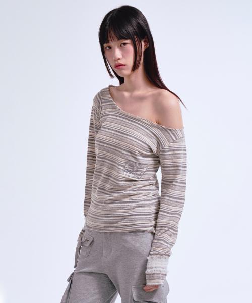 97 STRIPE ONE SHOULDER KNIT GRAY
