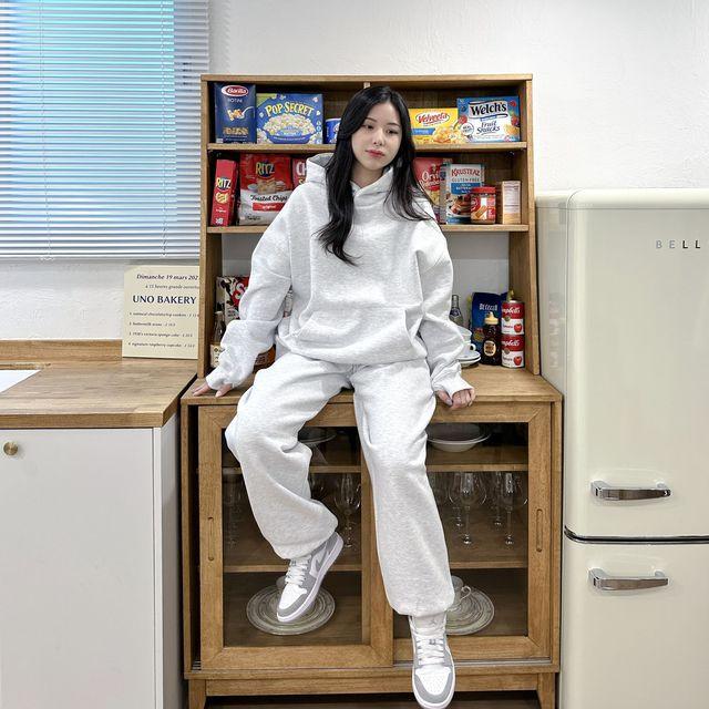 [버튼 후디 조거 트레이닝 세트] 기모 안감 단품가능 워머 핸드워머 후드티 조거팬츠 커플룩 커플티 커플후드 커플트레이닝 남녀공용 버튼후드 무지후드 오버핏 트레이닝 세트 (~2XL)