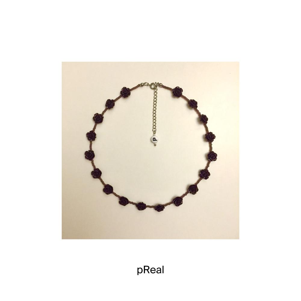 브라운 장미 목걸이_Brown Rose Beads Necklace