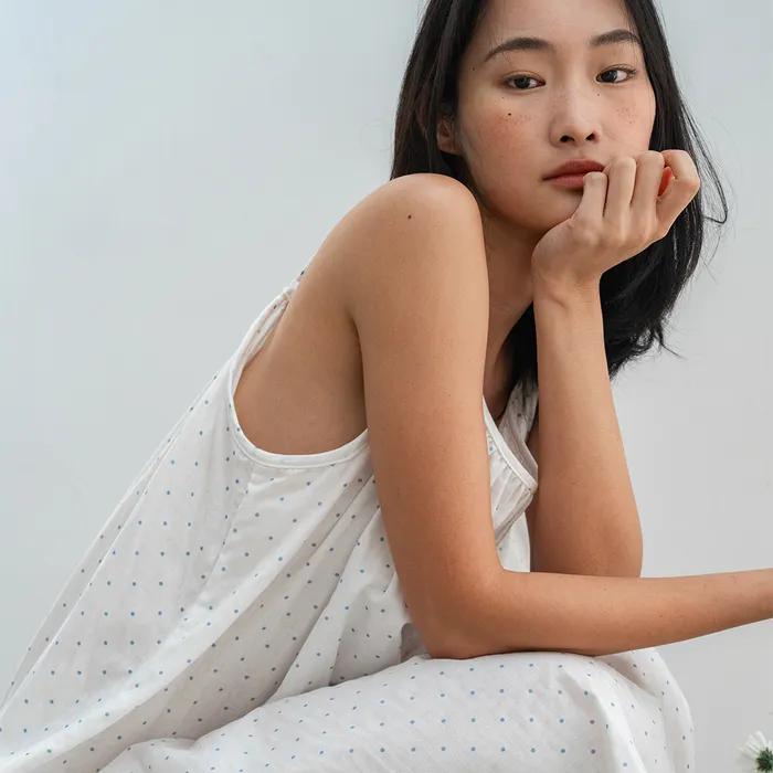 [29CM 단독] (w)거즈 미니 도트 원피스 화이트블루