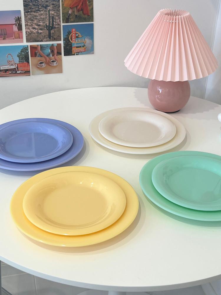 멜라민 빈티지 원형 접시 / 2size 파스텔 밀크글라스 느낌 가벼운 깨지지않는 과일 디저트 접시