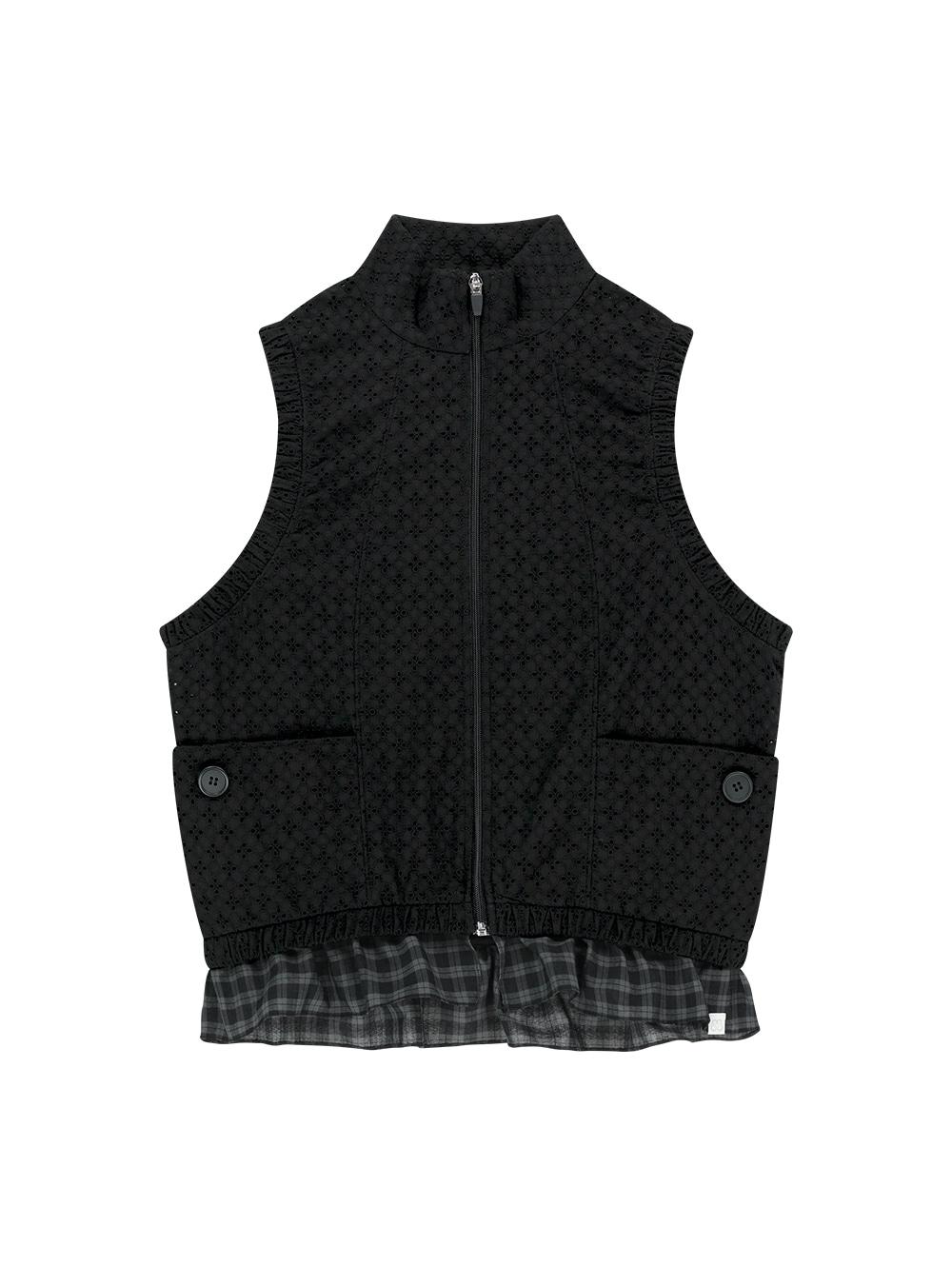 EYELET FRILL VEST [BLACK]