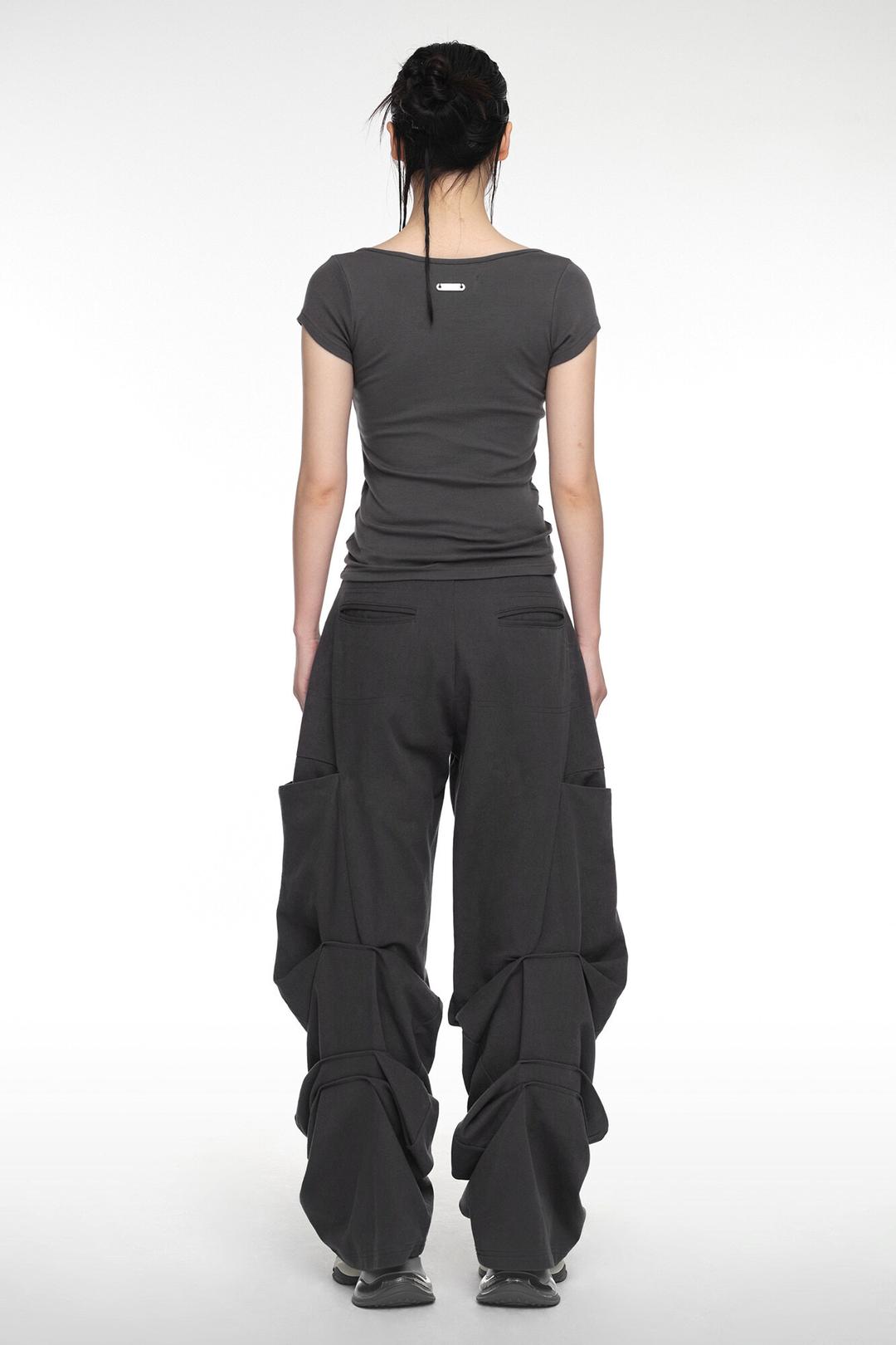 PINTUCK WIDE PANTS (UNISEX) CHARCOAL