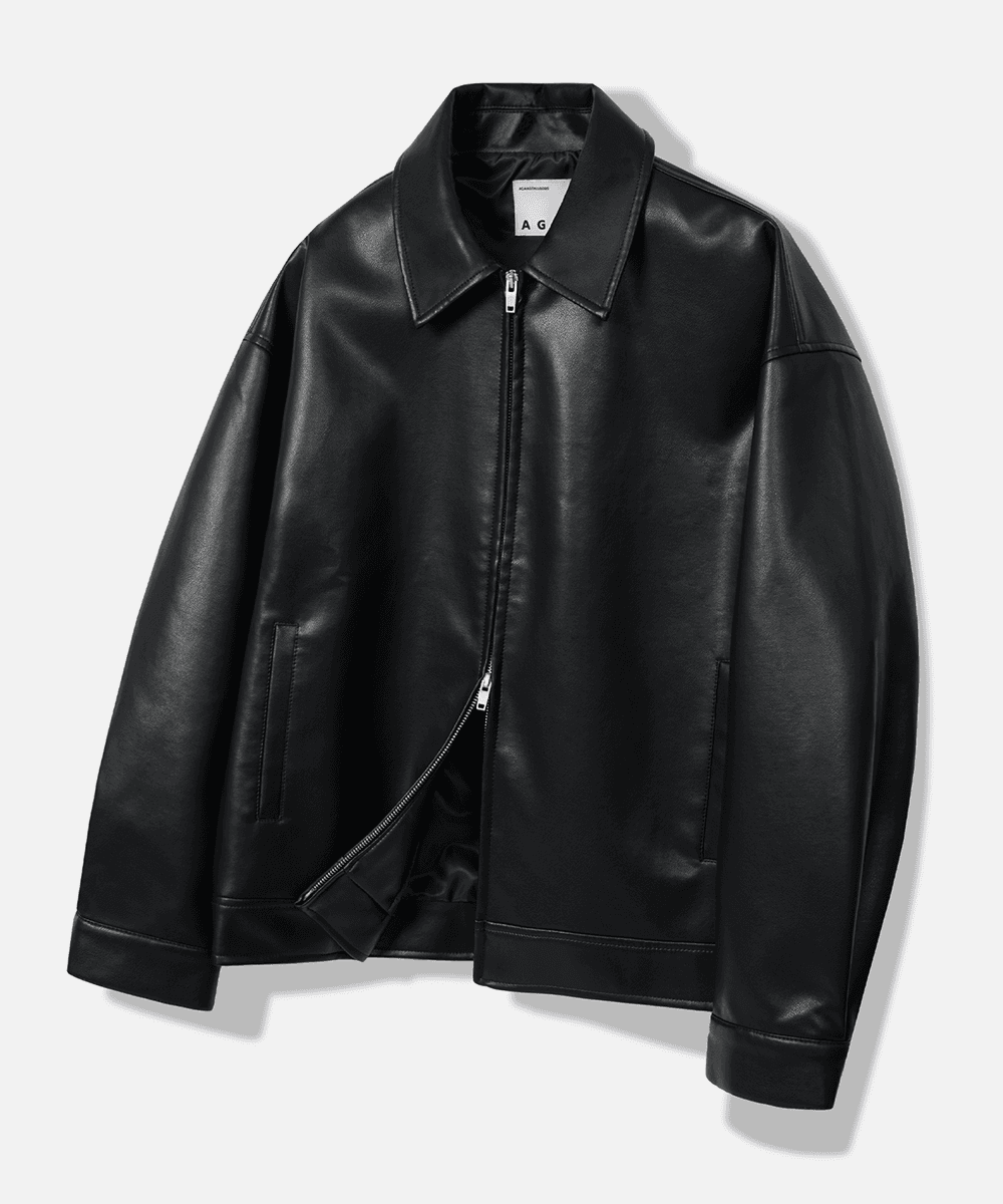 오버핏 비건 레더 자켓 [블랙]