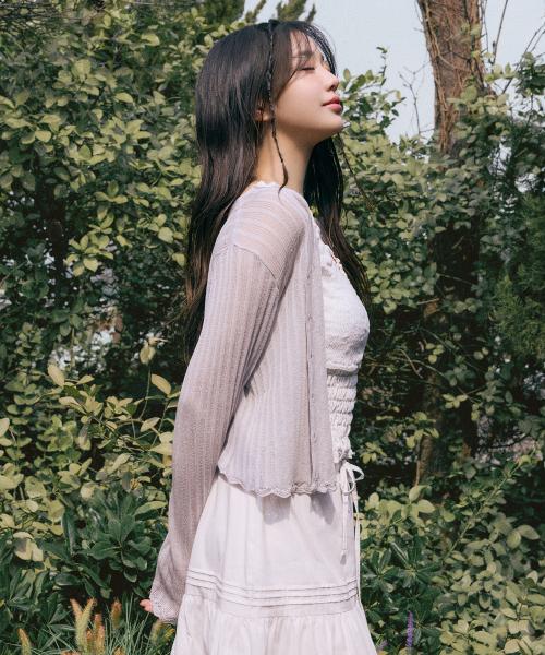 LACE DETAIL CARDIGAN LIGHT GRAY
