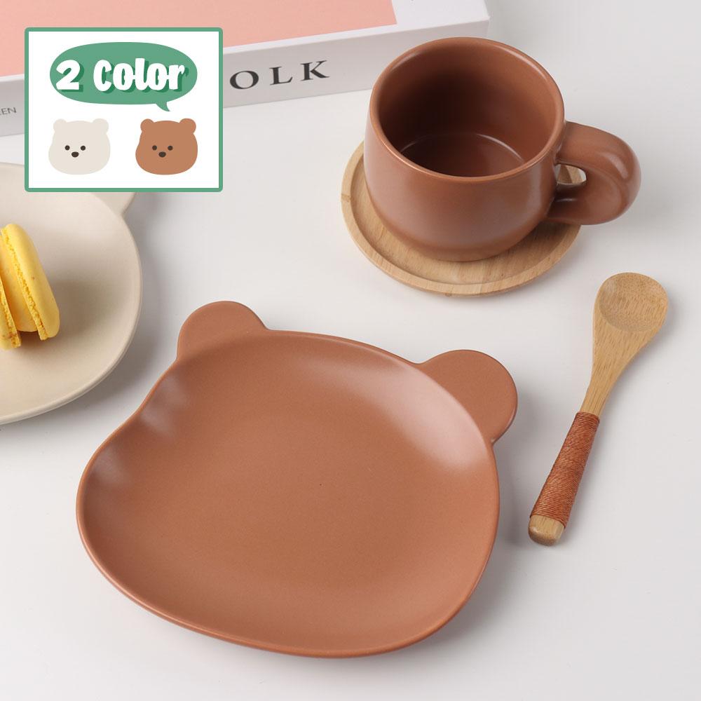 [곰도리도리 선물포장] 홈카페 테디접시+꼬마 머그+엽서 (2Color)