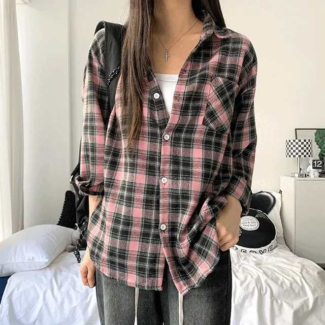 [당일🚀/빈티지무드/1col] 요니 루즈핏 포켓 핑크 체크 셔츠 / y2k / 힙 / 아방핏 / 고퀄리티 / 스트릿룩 / 핑크셔츠 / 빅사이즈 / 최저가