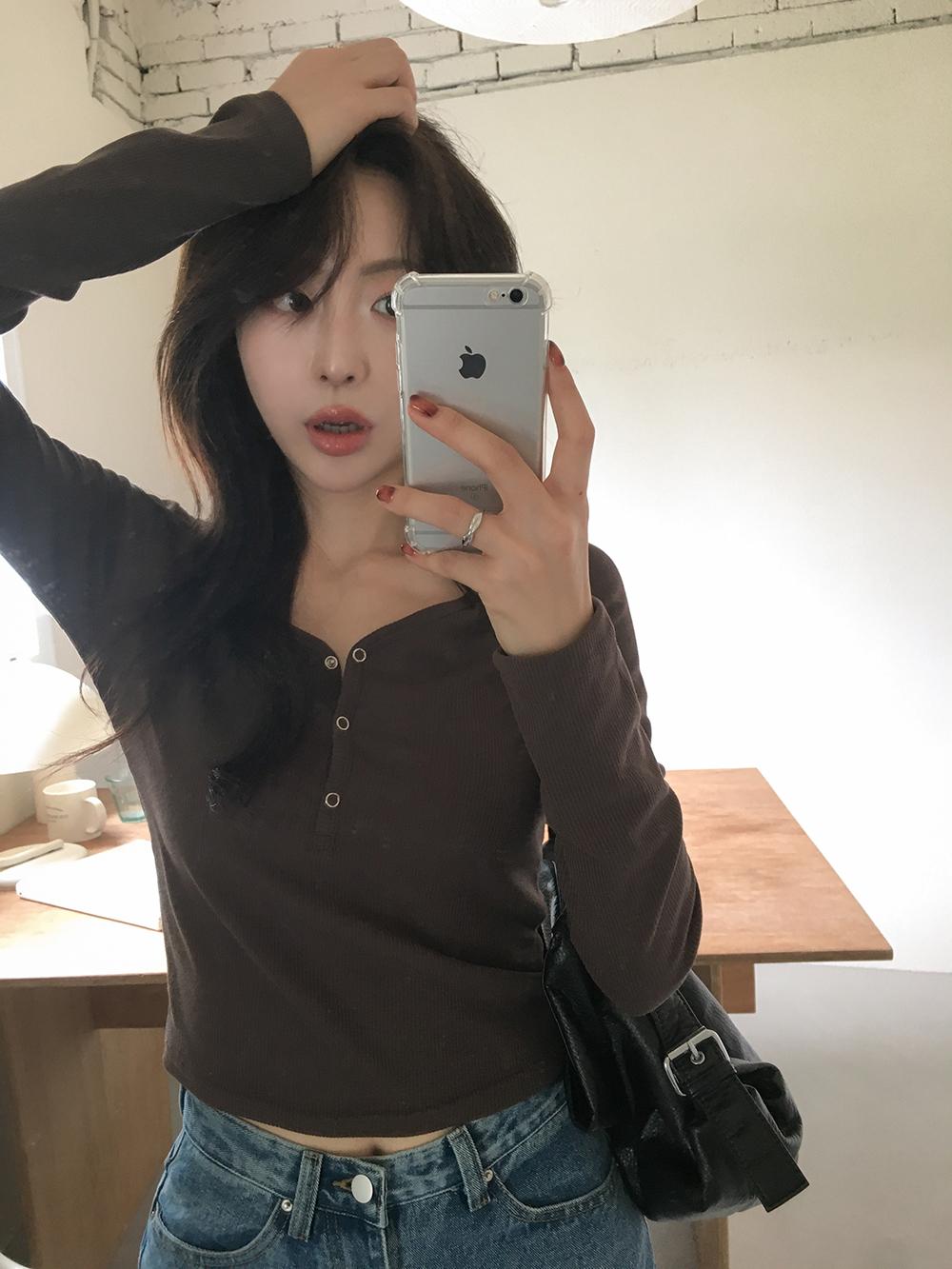 프렌치오브 [M사이즈추가/1만장돌파][MADE]프렌즈 반버튼 레이어드 티셔츠 (7color)